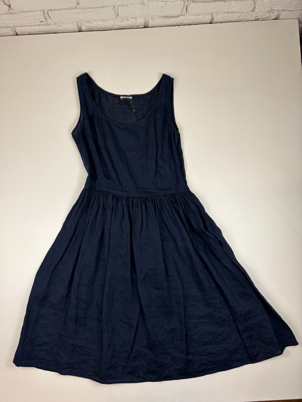 Classic Navy Linen Sleeveless Midi Dress